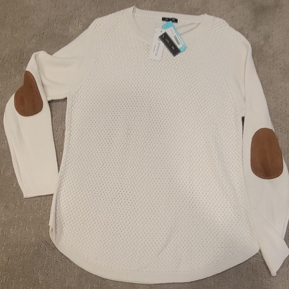 Elegant Cream Sweater with Brown Elbow Patches